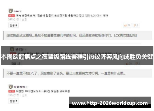 本周欧冠焦点之夜晋级路线赛程引热议阵容风向成胜负关键