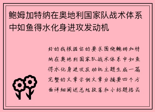 鲍姆加特纳在奥地利国家队战术体系中如鱼得水化身进攻发动机 鲍姆加特纳在奥地利国家队战术体系中如鱼得水化身进攻发动机